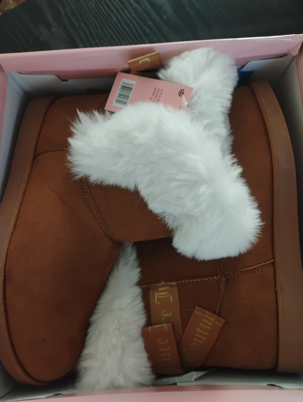 Juicy Couture Brown Ankle Boots with White Faux Fur Trim